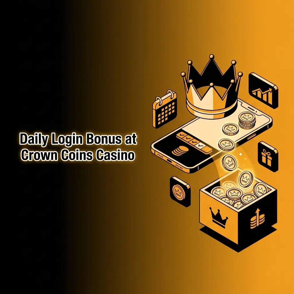 Crown Coins Casino daily login bonus screen showing free coins automatically credited to player account balance