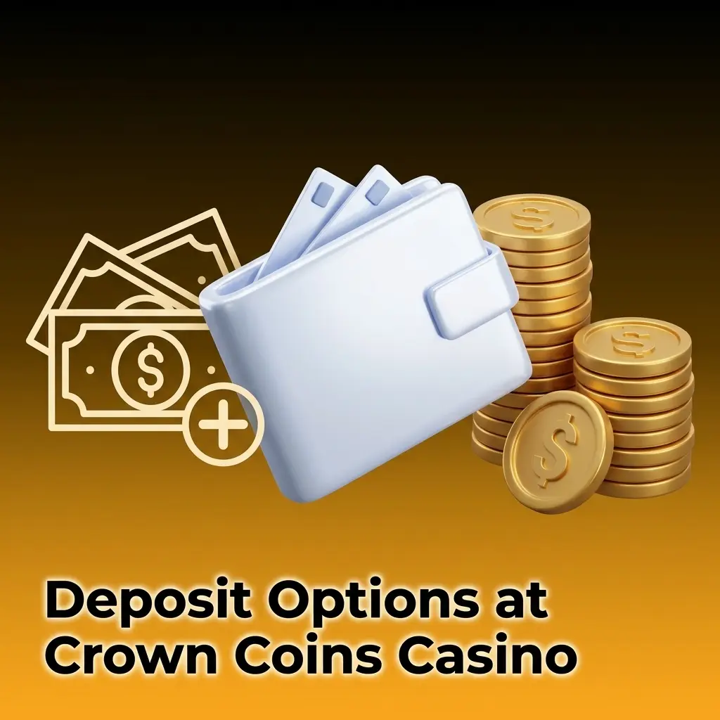 Crown Coins Casino deposit options showing 6 payment methods including Apple Pay, Visa, Mastercard, Amex, Discover, Skrill