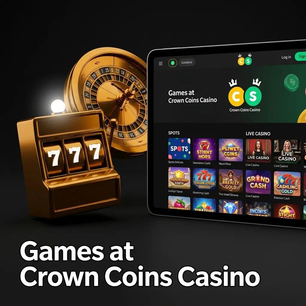 Crown Coins Casino game library featuring slots, jackpots, table games, video poker, and specialty titles for US players
