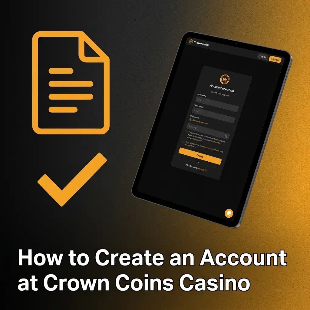 Crown Coins Casino registration form with step-by-step signup process to claim free welcome bonus coins