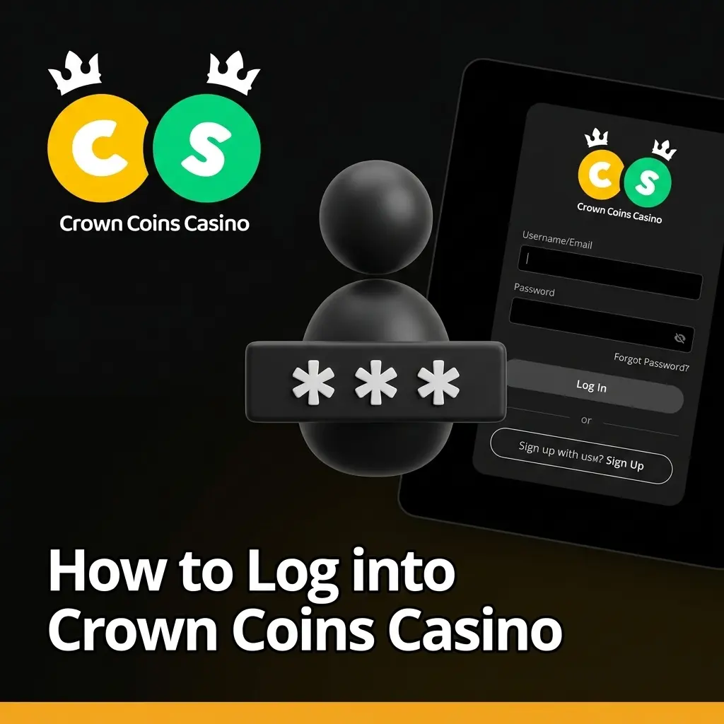 Crown Coins Casino login screen showing email and password fields for quick account access
