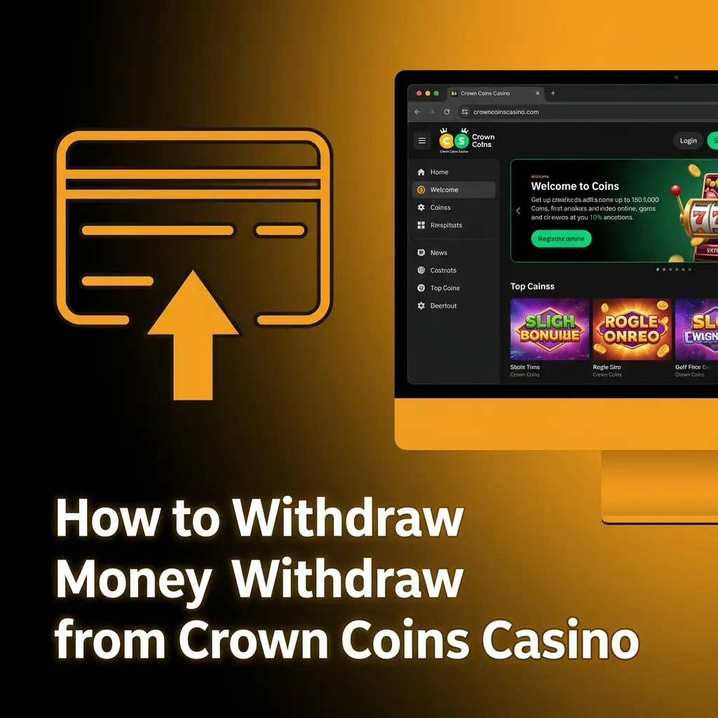 Crown Coins Casino withdrawal process showing Sweeps Coins redemption steps with payout options like Skrill and Visa