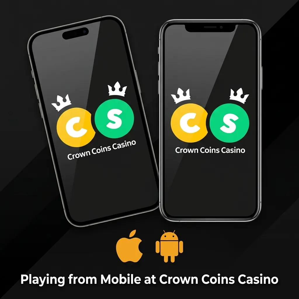 Crown Coins Casino mobile-optimized browser interface on iOS and Android smartphone with 500+ games accessible