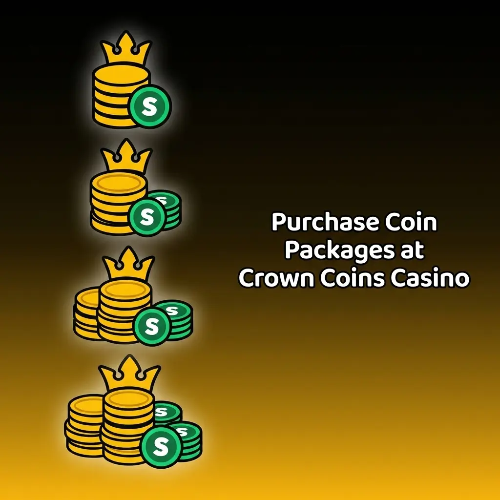 Crown Coins Casino coin package options showing Crown Coins and bonus Sweeps Coins amounts for four purchase tiers