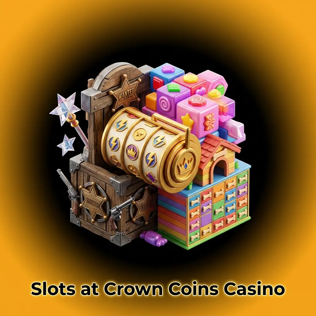 Crown Coins Casino slots lobby featuring popular titles like Gates of Olympus and Dog House Megaways on screen